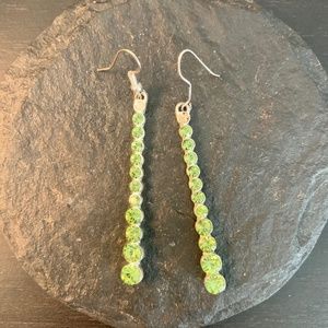 Dangle Sparkly Green Stick Earrings